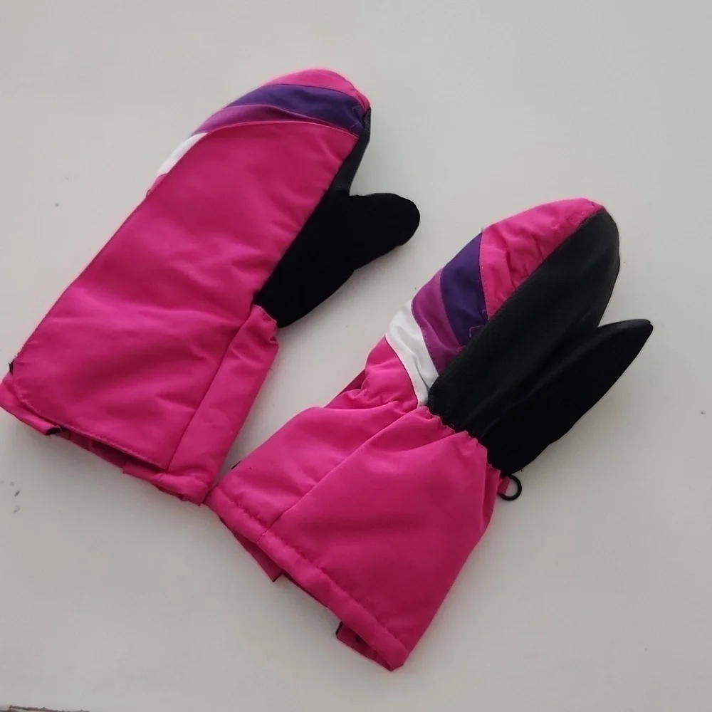 Kids 3M Thinsulate winter mittens gloves pink and black size 2-5